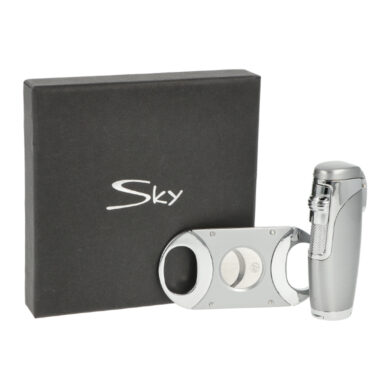 Sada pro kuřáky doutníků Sky, zapalovač, vyštípávač, stříbrná  (238358)